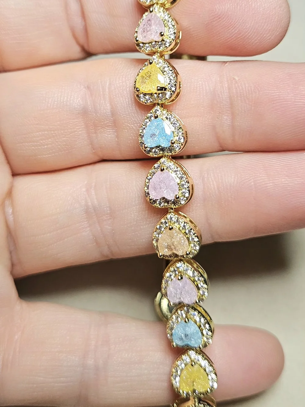 Gold Tone Stainless Steel Heart Multicolor Stone Bracelet W Extra Link